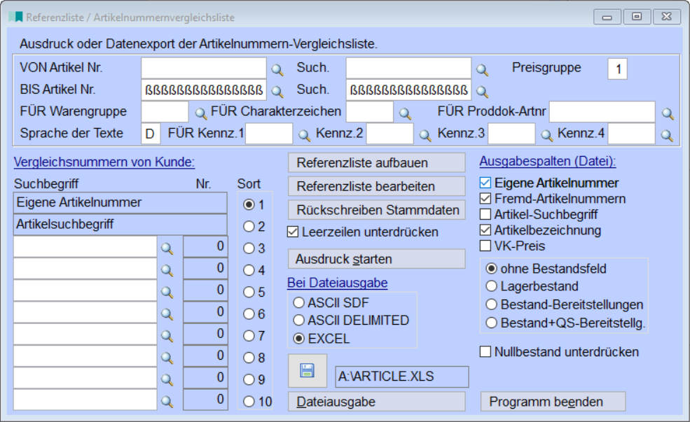 ReferenzlisteArtikelnummernvergleichsliste