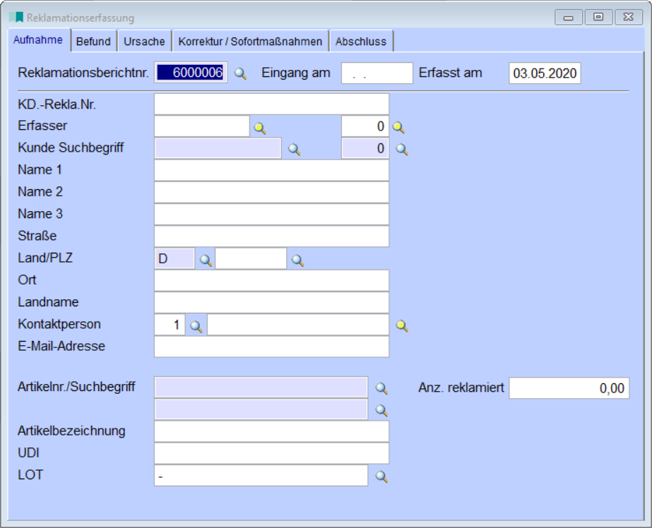 Reklamationserfassung