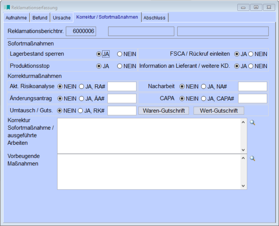 ReklamationserfassungKorrektur