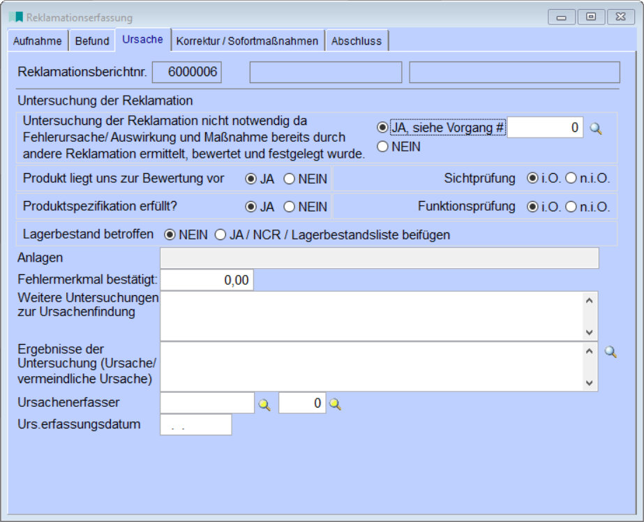 ReklamationserfassungUrsache