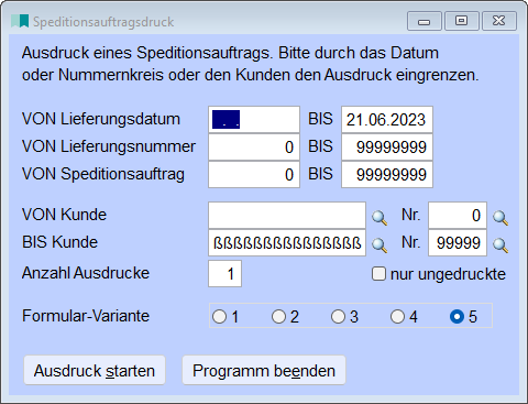 Speditionsauftragsdruck