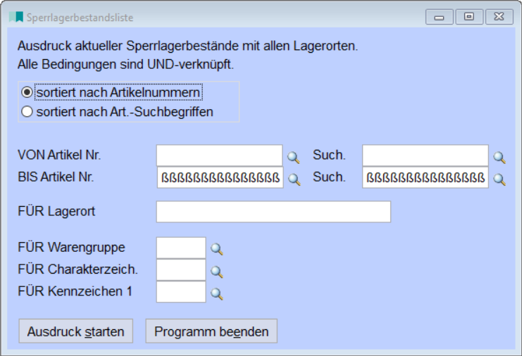 Sperrlagerbestandsliste