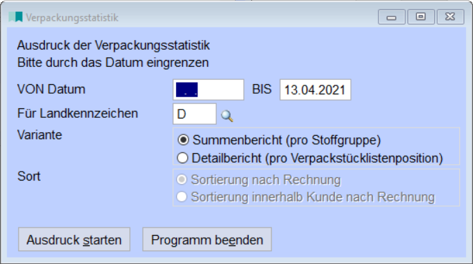 Verpackungsstatistik