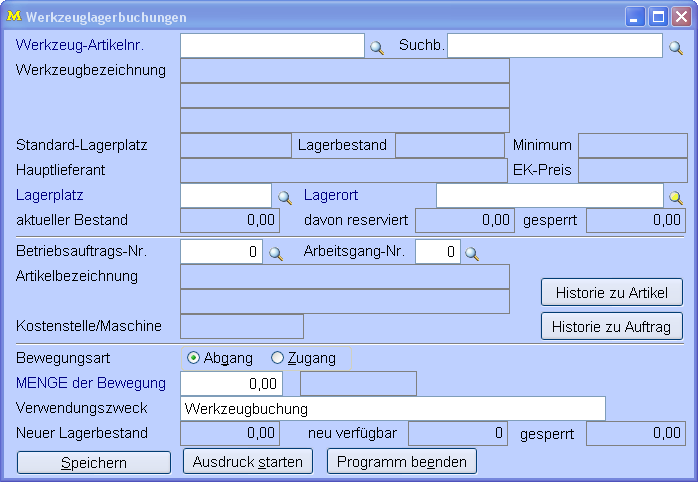 Werkzeuglagerbuchungen