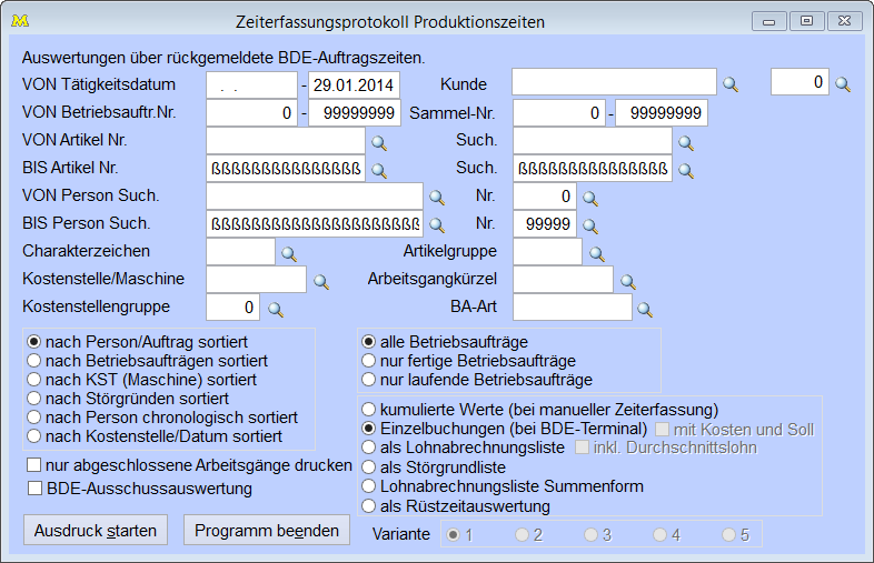 ZeiterfassungsprotokollProduktionszeiten